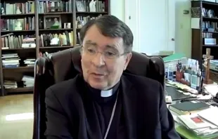 Archbishop Christophe Pierre, apostolic nuncio to the United States, addresses the July 28 online panel hosted by Georgetown University's Initiative on Catholic Social Thought and Public Life Initiative on Catholic Social Thought and Public Life